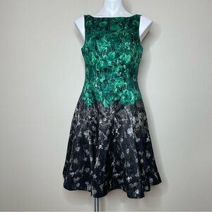 Julian Taylor Green to Black Ombré Floral Sleeveless Midi Dress